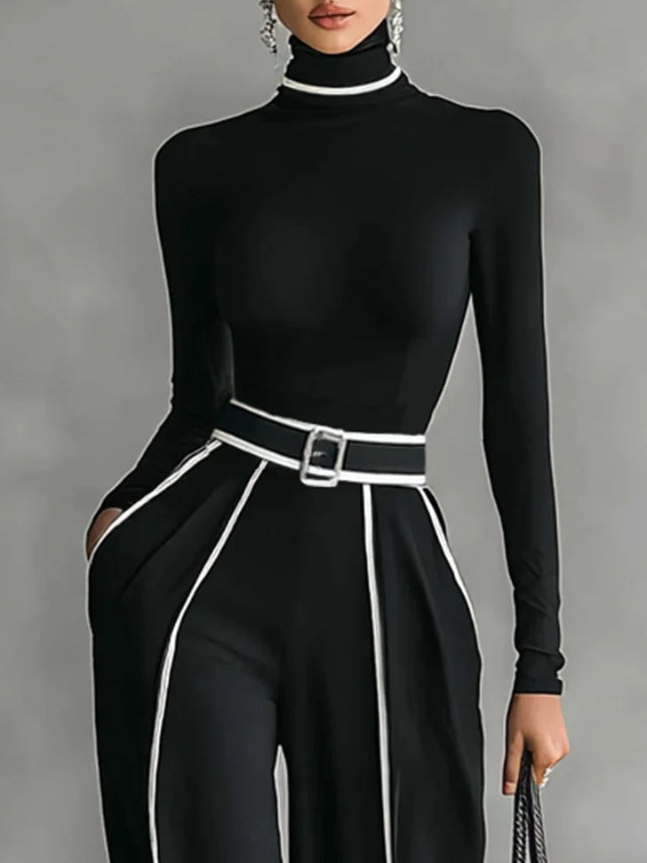 Leila | Black Contrast Trim Trouser Co-ord, colour Black