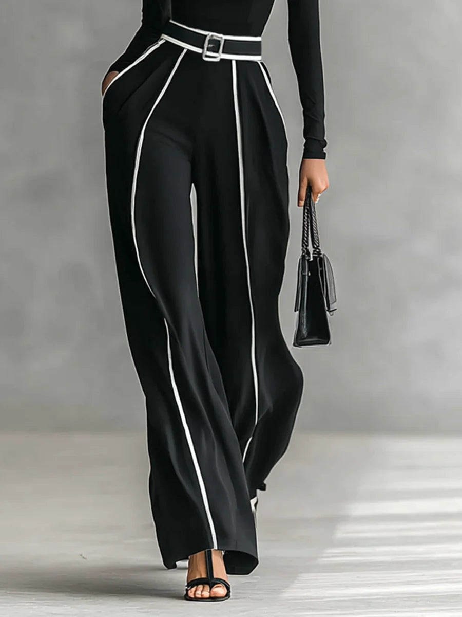 Leila | Black Contrast Trim Trouser Co-ord, colour Black