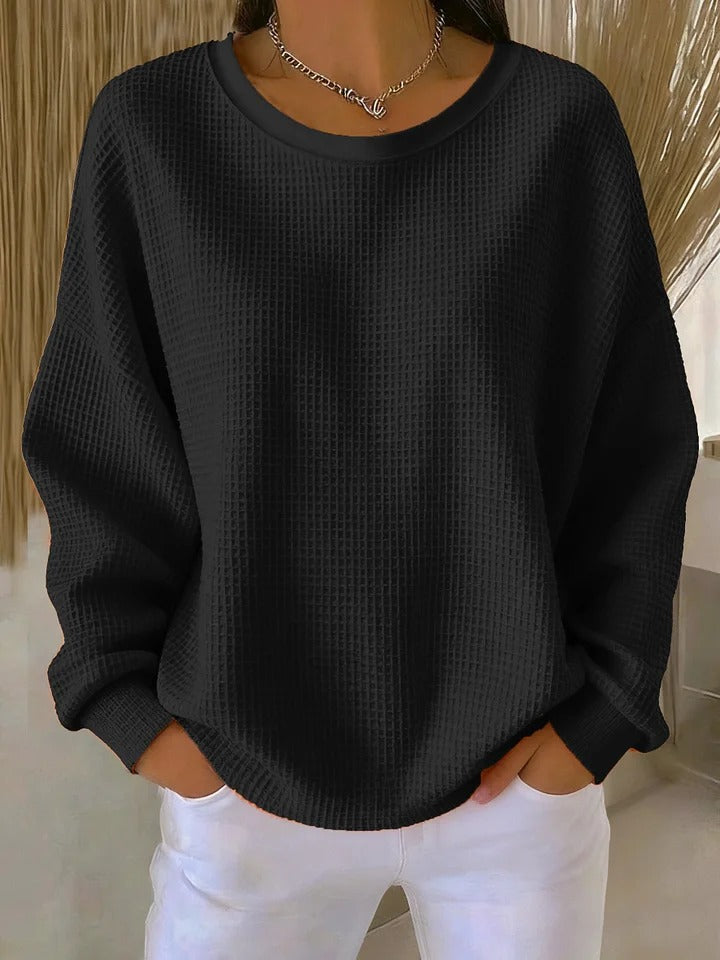 Letitia | Waffle Knit Crew Jumper, colour Black