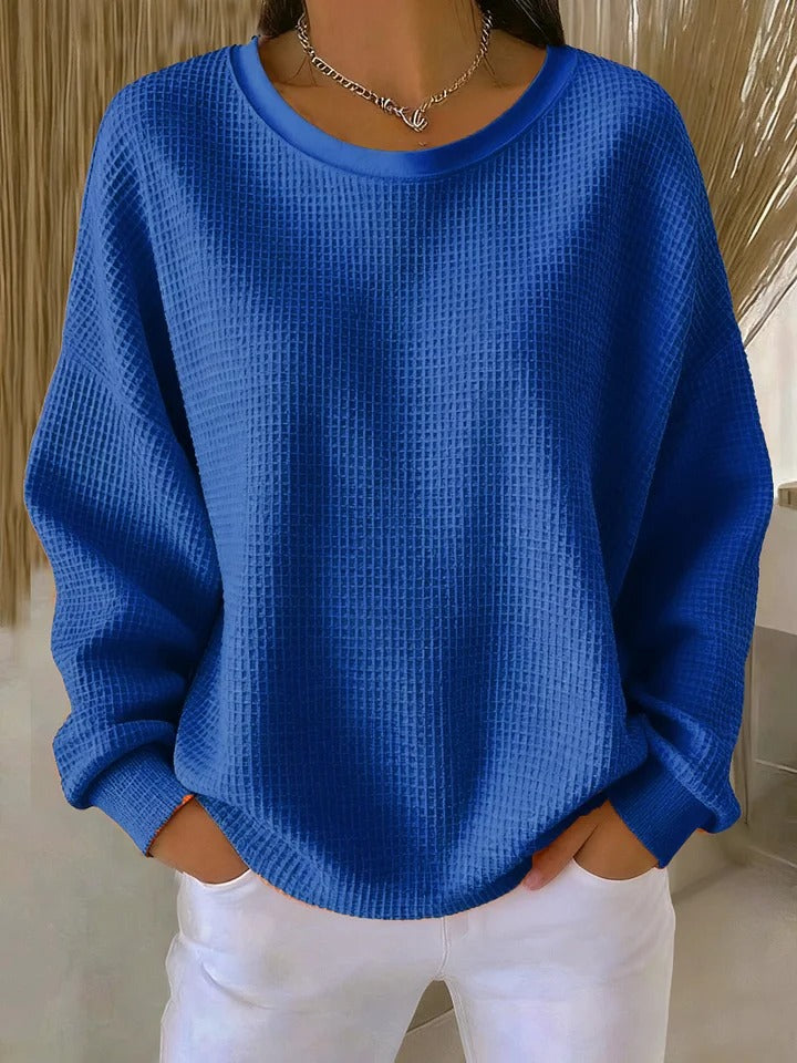 Letitia | Waffle Knit Crew Jumper, colour Blue