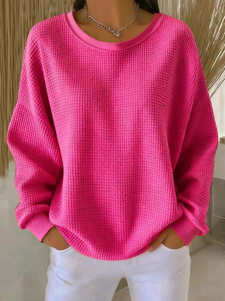 Letitia | Waffle Knit Crew Jumper, colour Fuchsia