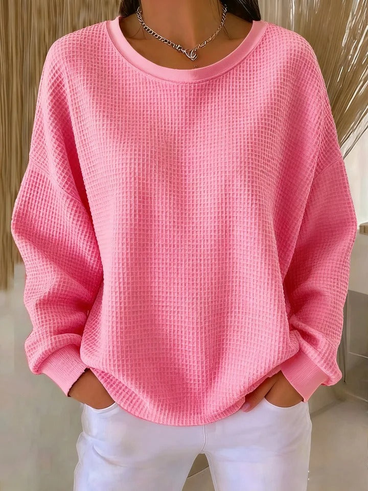 Letitia | Waffle Knit Crew Jumper, colour Pink