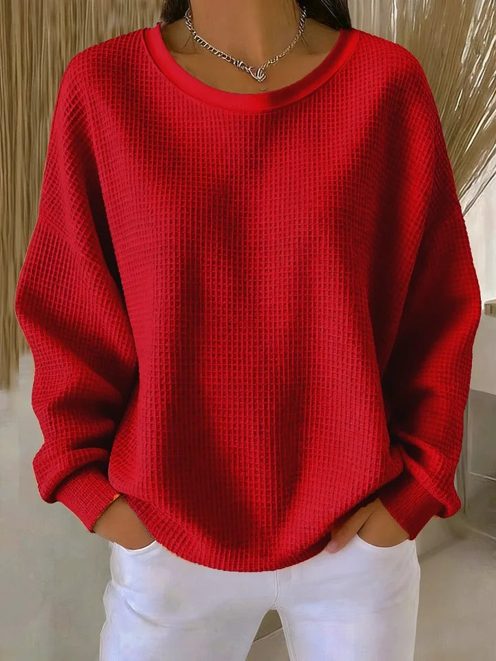 Letitia | Waffle Knit Crew Jumper, colour Red