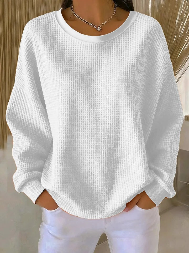 Letitia | Waffle Knit Crew Jumper, colour White