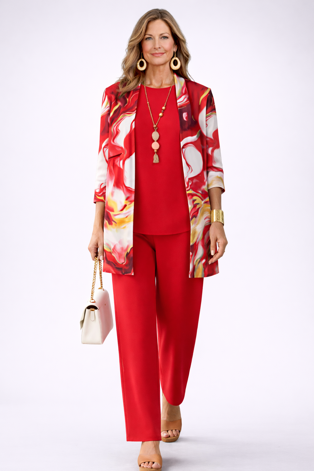 Lillie | Red Swirl Print Three-Piece Set, colour Red