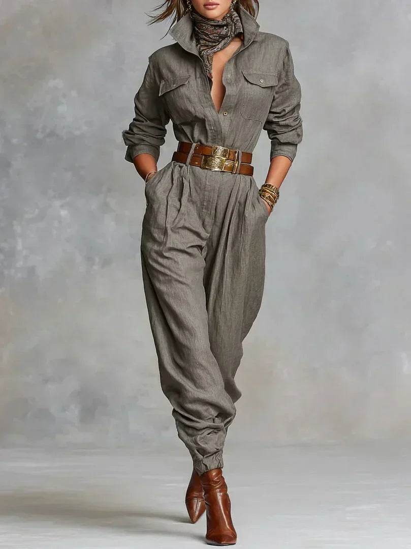 Linden | Linen and Cotton Shirt Jumpsuit