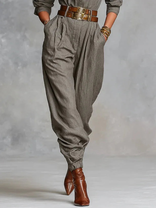 Linden | Linen and Cotton Shirt Jumpsuit, colour Khaki