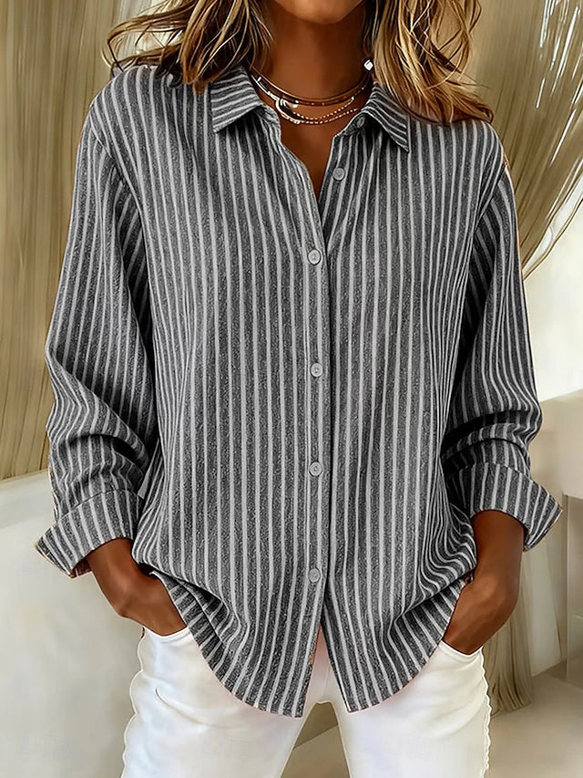 Linnea | Striped Button Shirt, colour Grey