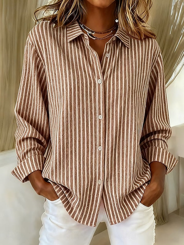 Linnea | Striped Button Shirt, colour Khaki