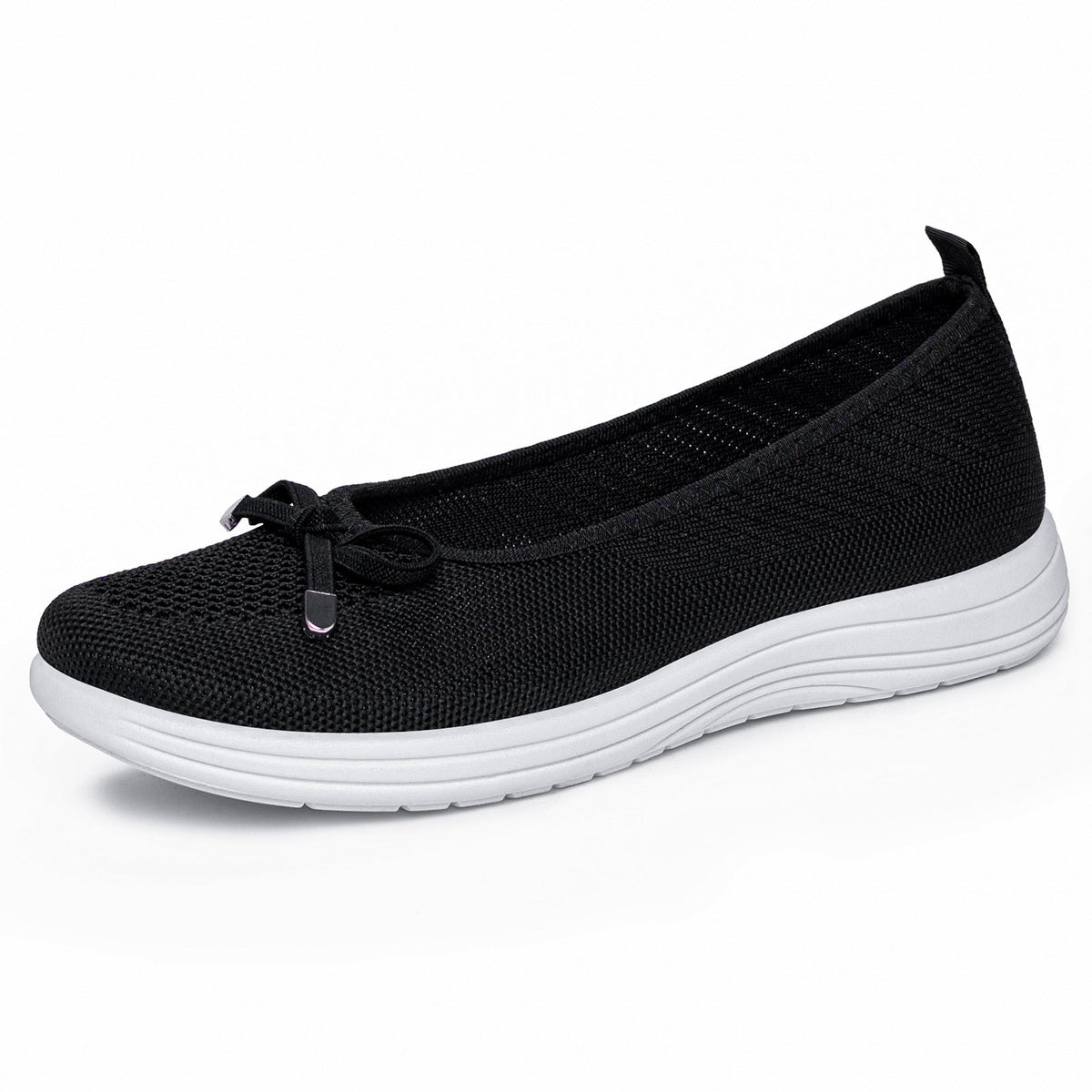 Lottie | Knit Bow Slip-On Flats, colour Black