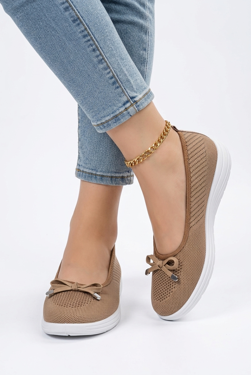 Lottie | Knit Bow Slip-On Flats, colour Sand