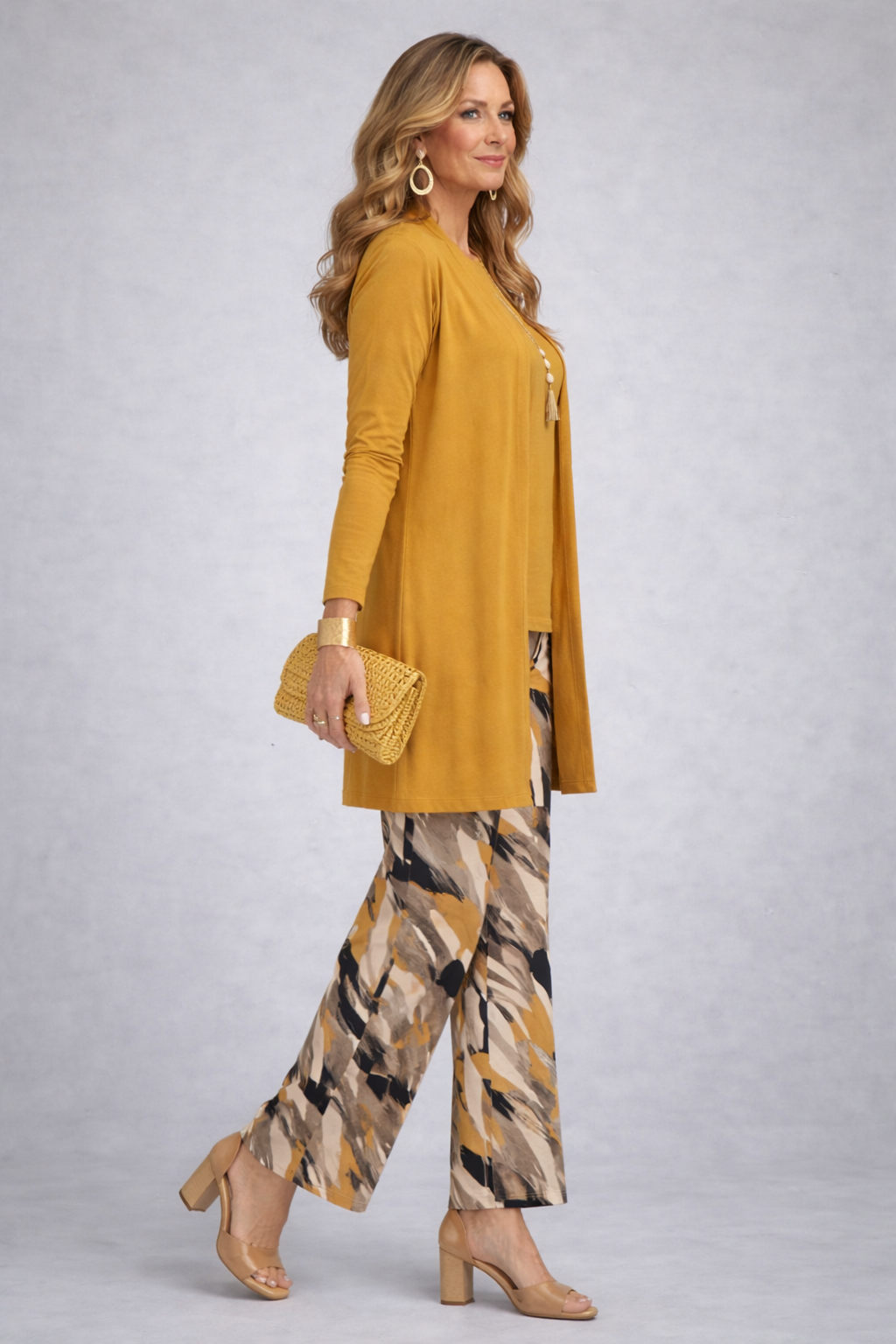 Lucy | Yellow Three-Piece Set with Abstract Trousers, colour Yellow