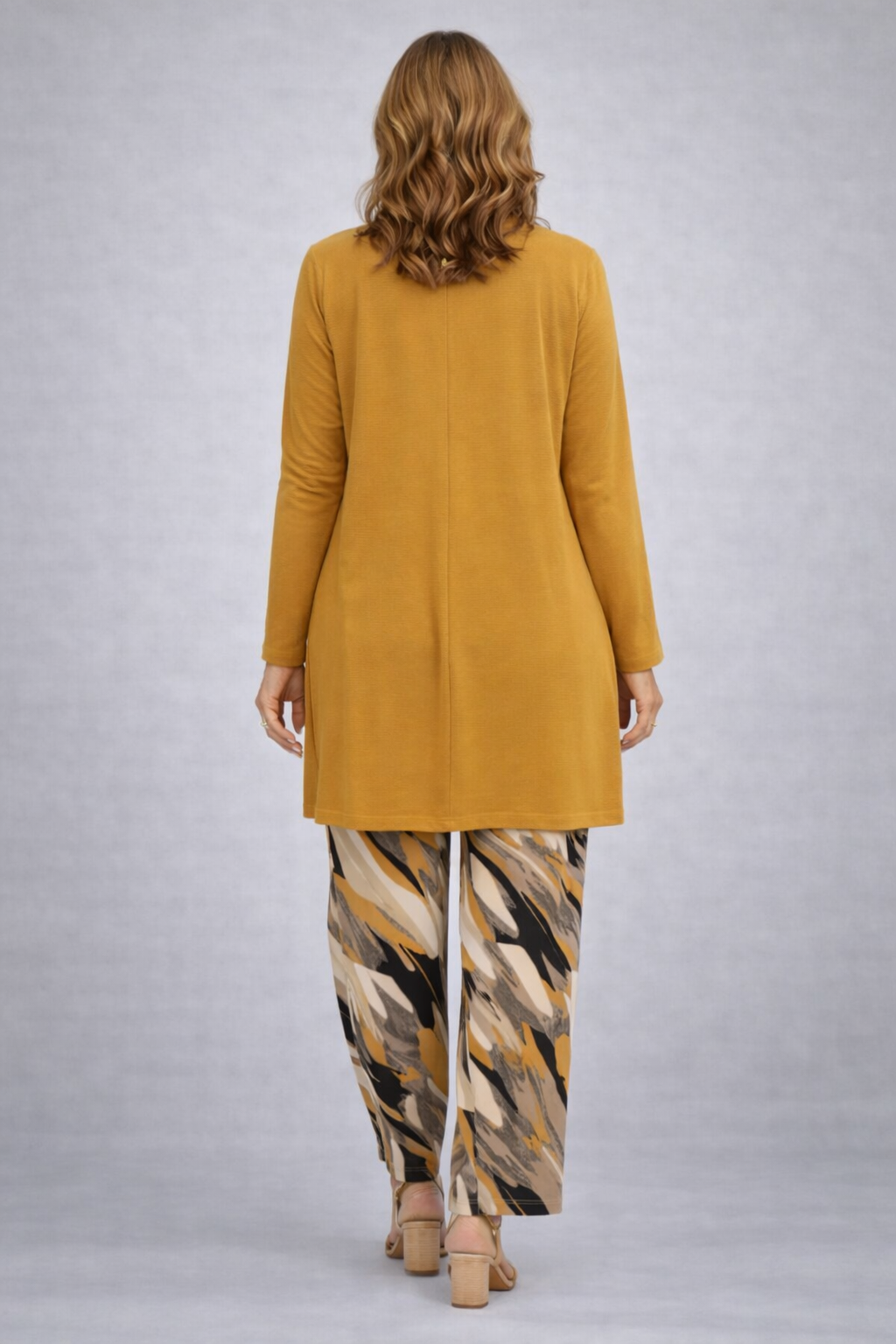 Lucy | Yellow Three-Piece Set with Abstract Trousers, colour Yellow