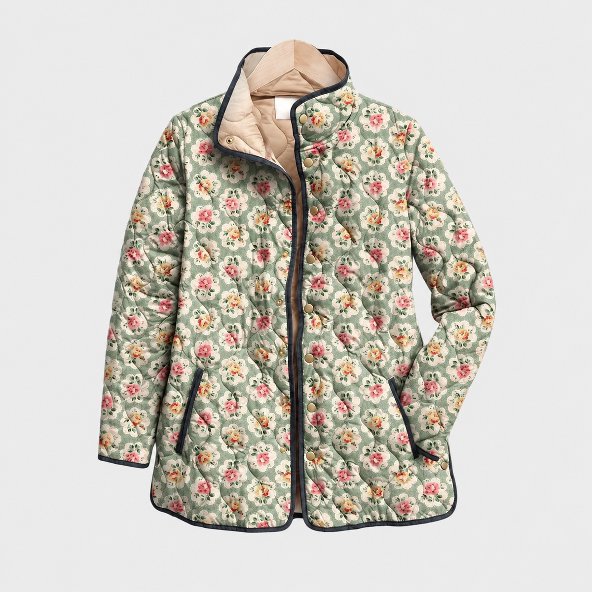 Lydia | Ditsy Rose Quilted Jacket, colour Green