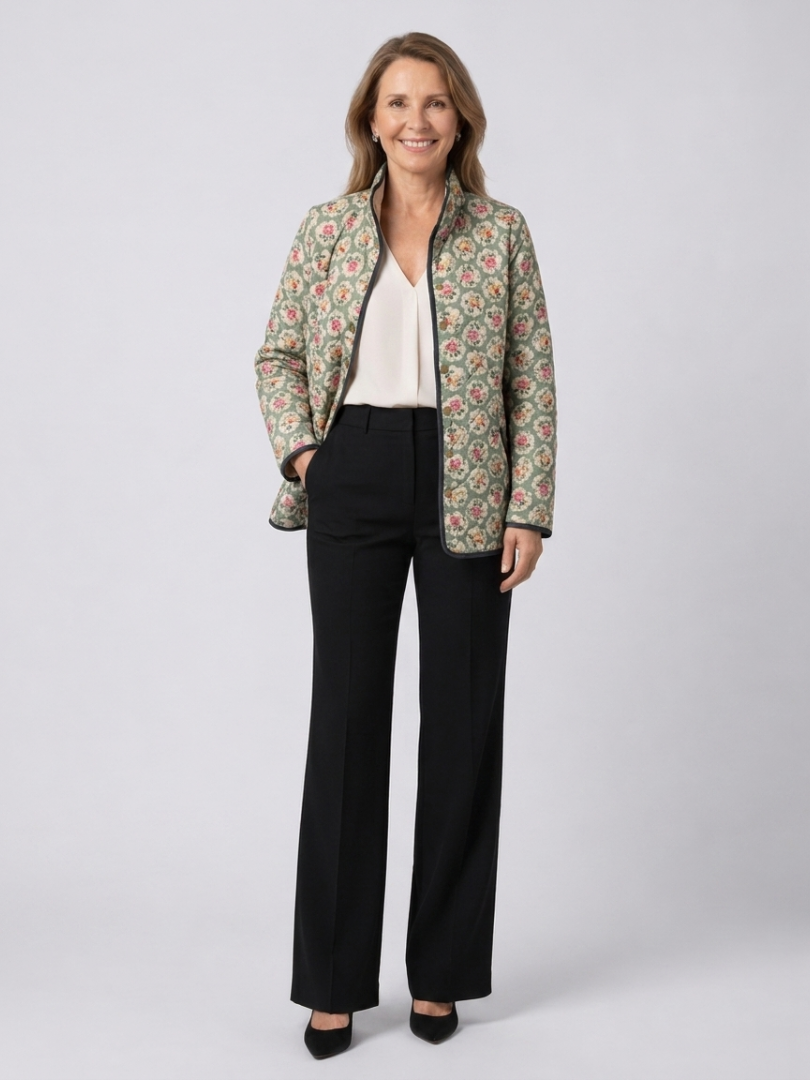 Lydia | Ditsy Rose Quilted Jacket, colour Green