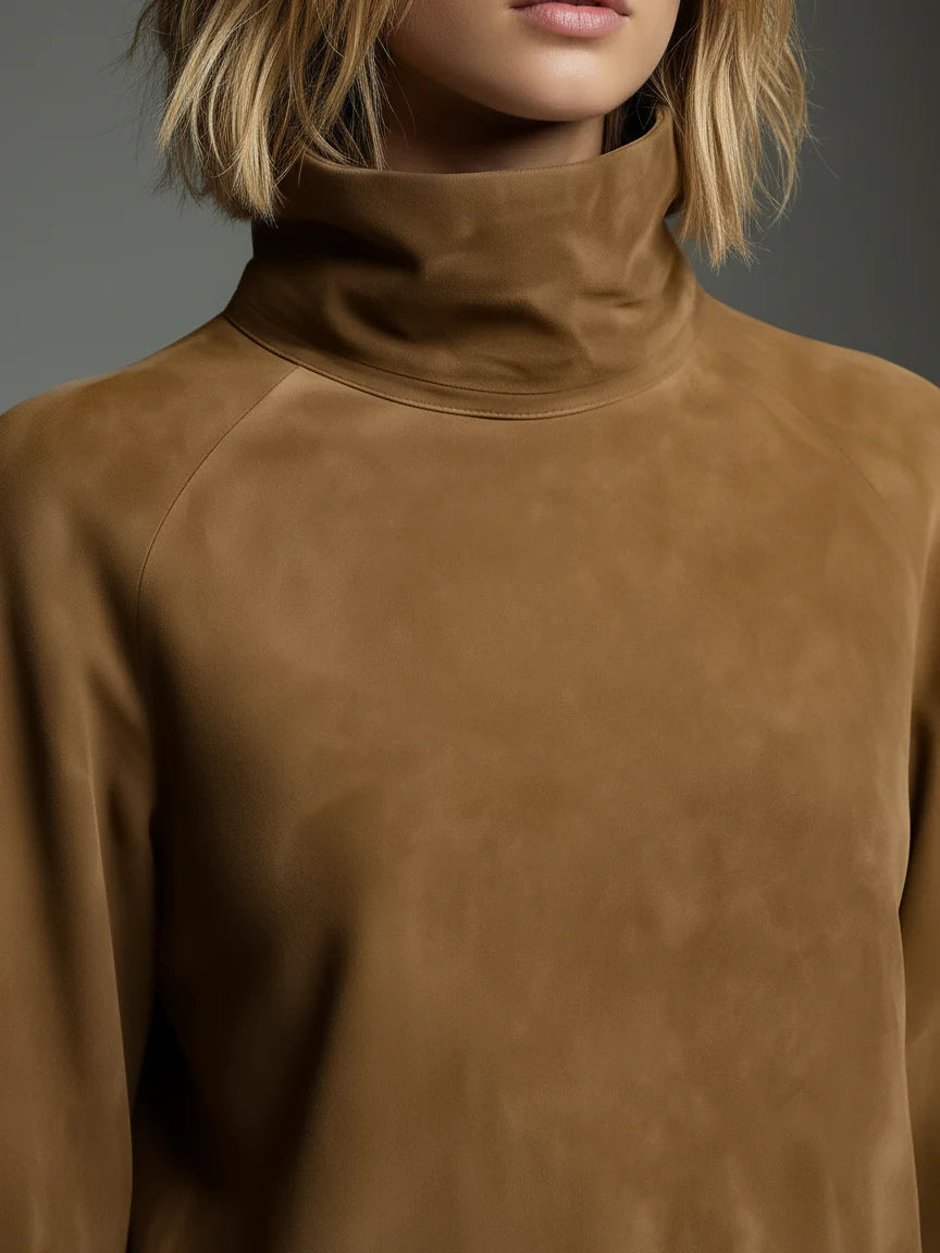 Lynette | Tan Suede-Look Turtleneck Mini Dress, colour Tan
