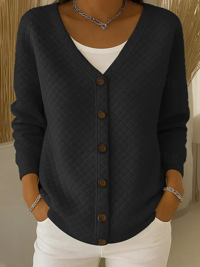 Mabel | Quilted V-Neck Cardigan, colour Black