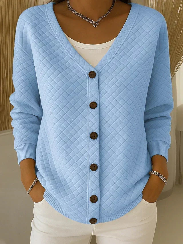 Mabel | Quilted V-Neck Cardigan, colour Blue