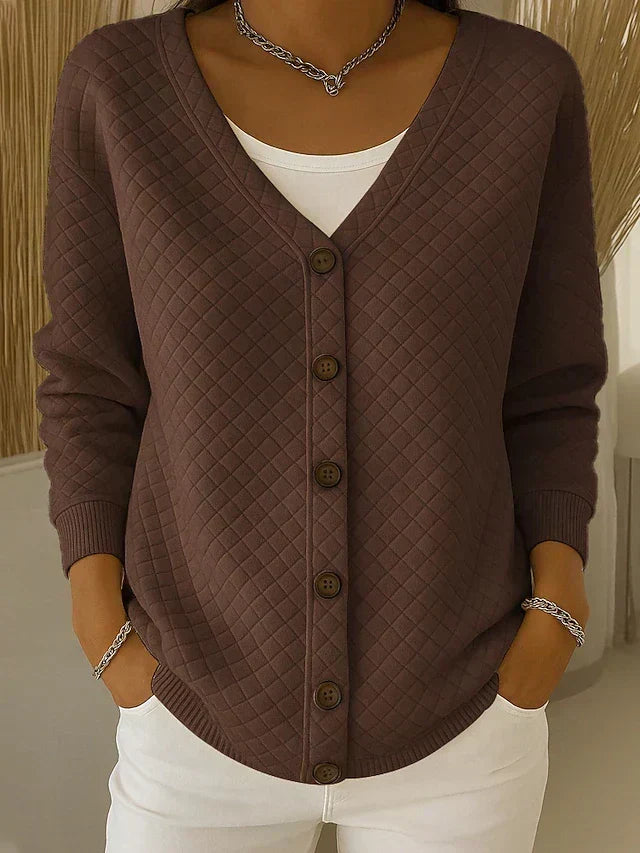 Mabel | Quilted V-Neck Cardigan, colour Brown