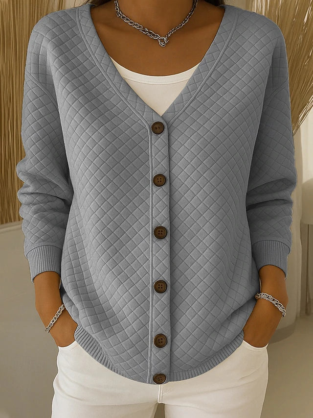 Mabel | Quilted V-Neck Cardigan, colour Grey