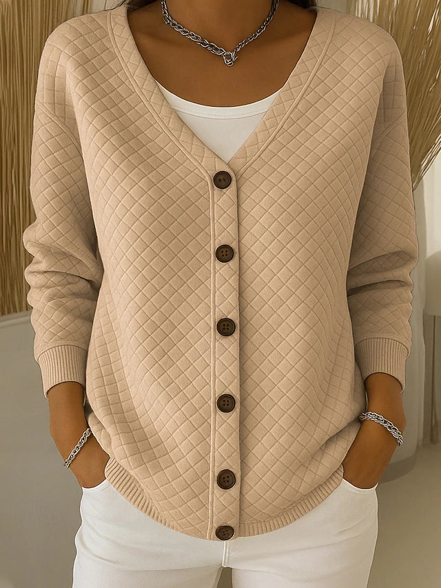 Mabel | Quilted V-Neck Cardigan, colour Khaki