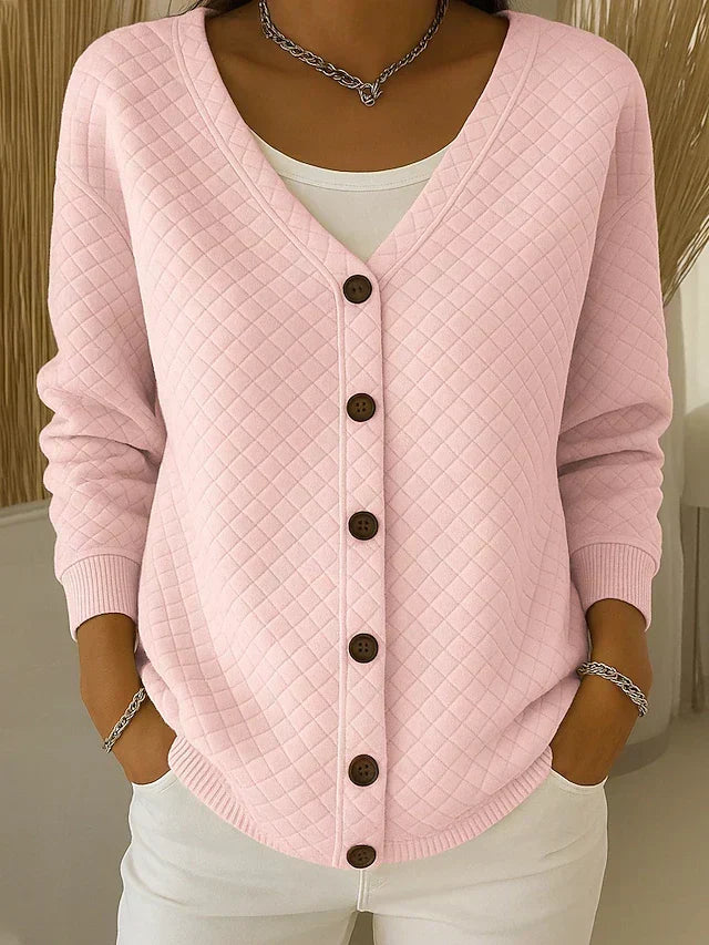 Mabel | Quilted V-Neck Cardigan, colour Pink