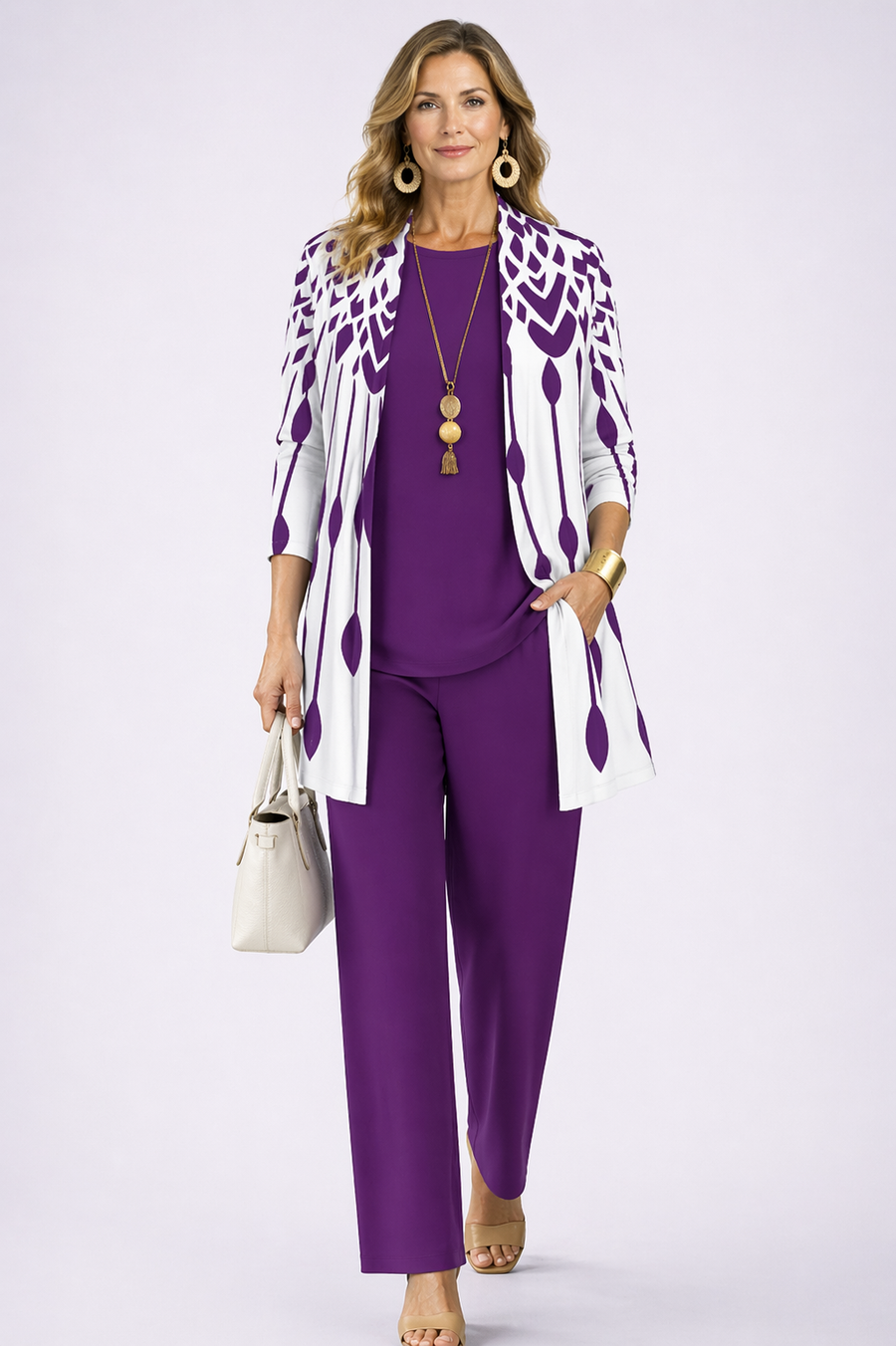 Maggie | Purple Geometric Print Three-Piece Set