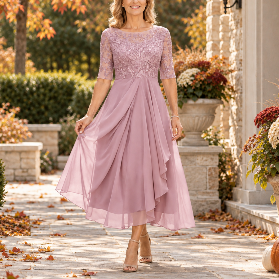Maisie | Pink Lace Bodice Midi Dress