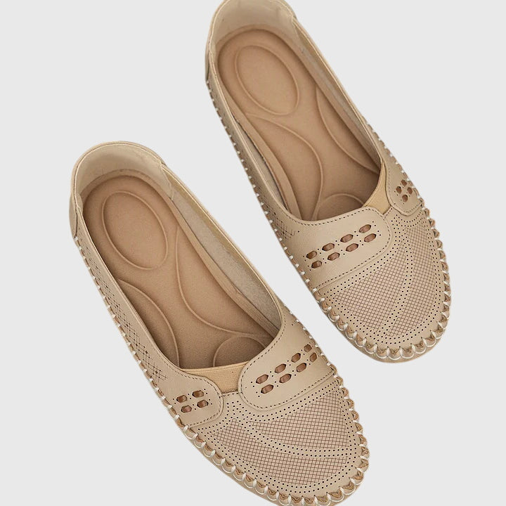 Maple | Perforated Moccasin Flats, colour Beige