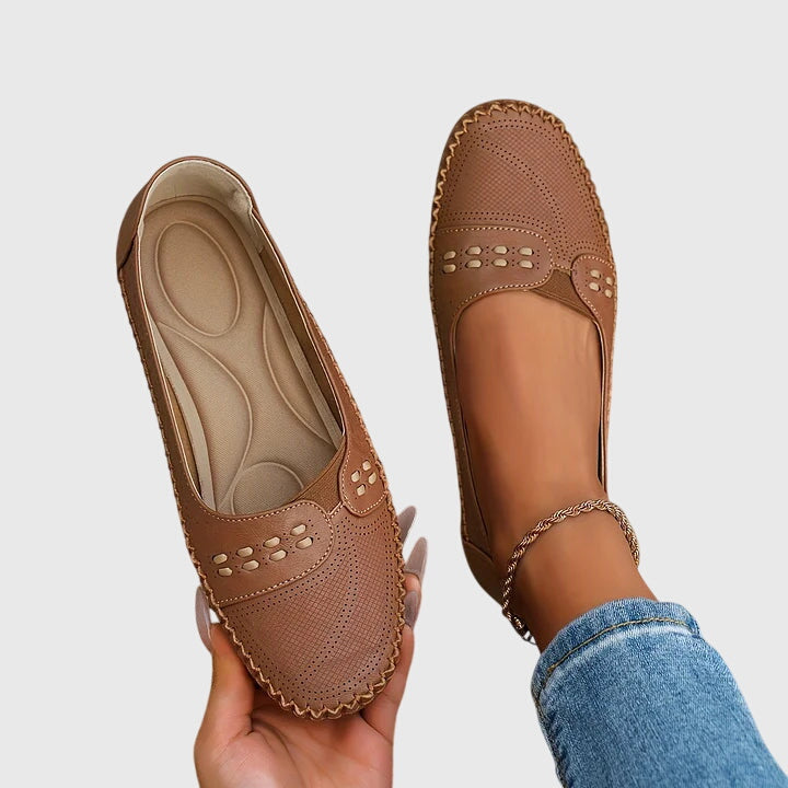 Maple | Perforated Moccasin Flats, colour Brown
