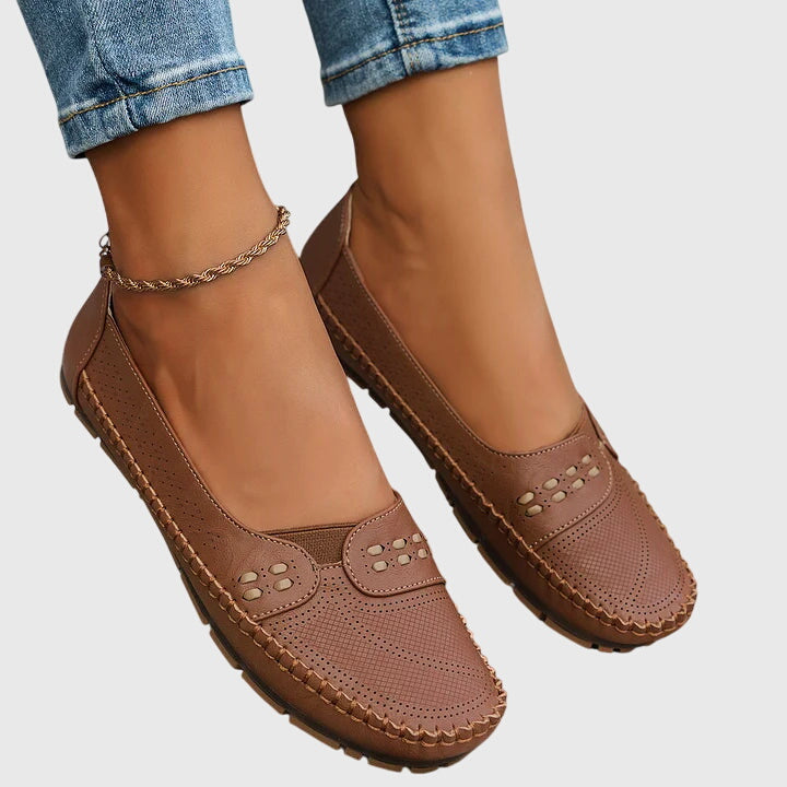 Maple | Perforated Moccasin Flats, colour Brown