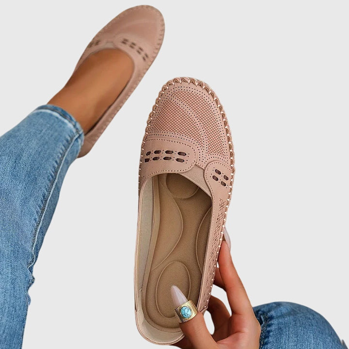 Maple | Perforated Moccasin Flats, colour Light Pink
