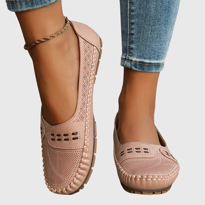 Maple | Perforated Moccasin Flats, colour Light Pink