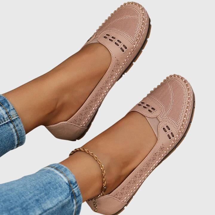 Maple | Perforated Moccasin Flats, colour Light Pink