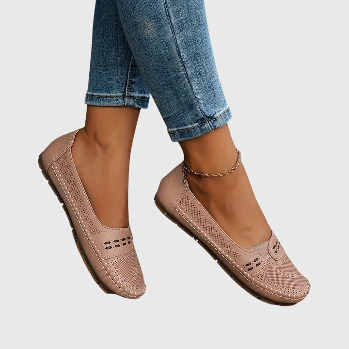 Maple | Perforated Moccasin Flats, colour Light Pink