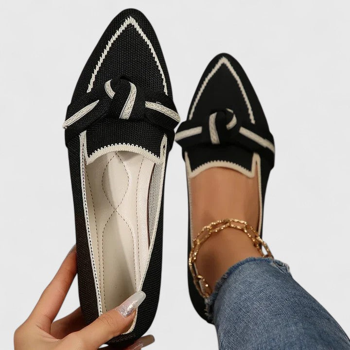 Maricela | Pointed Knit Knot Flats, colour Black