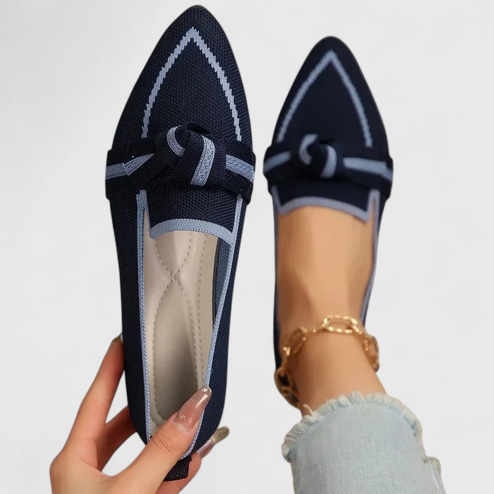 Maricela | Pointed Knit Knot Flats, colour Dark Blue