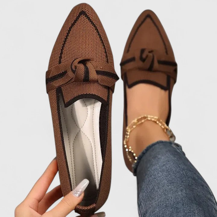 Maricela | Pointed Knit Knot Flats, colour Khaki