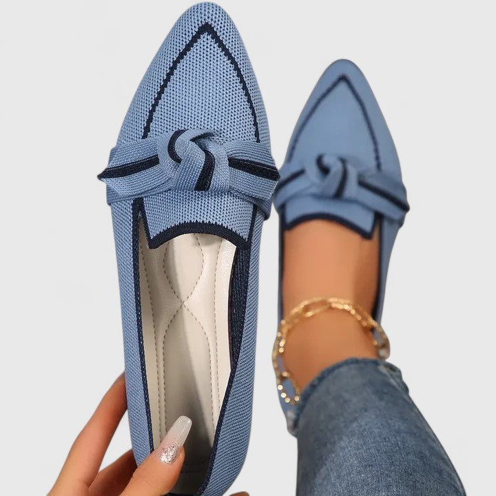 Maricela | Pointed Knit Knot Flats, colour Light Blue