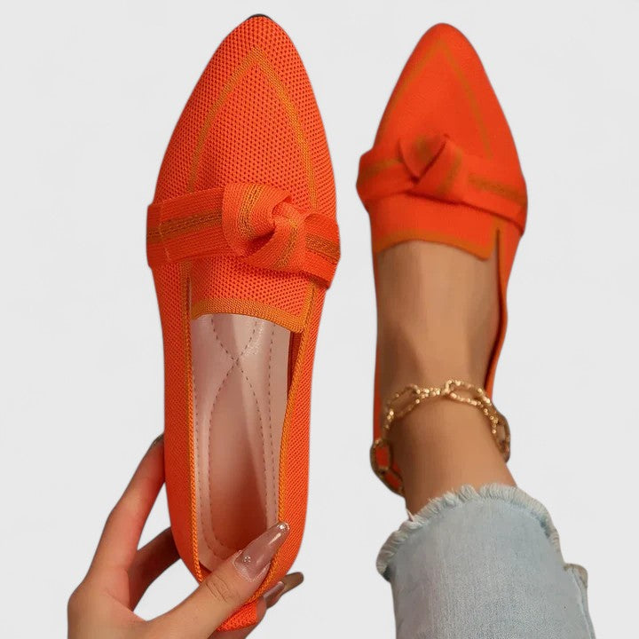 Maricela | Pointed Knit Knot Flats, colour Orange