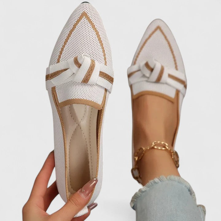 Maricela | Pointed Knit Knot Flats, colour White