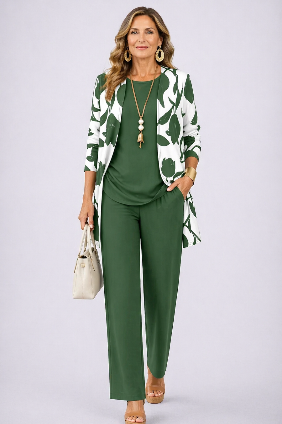 Marie | Green Leaf Print Three-Piece Set