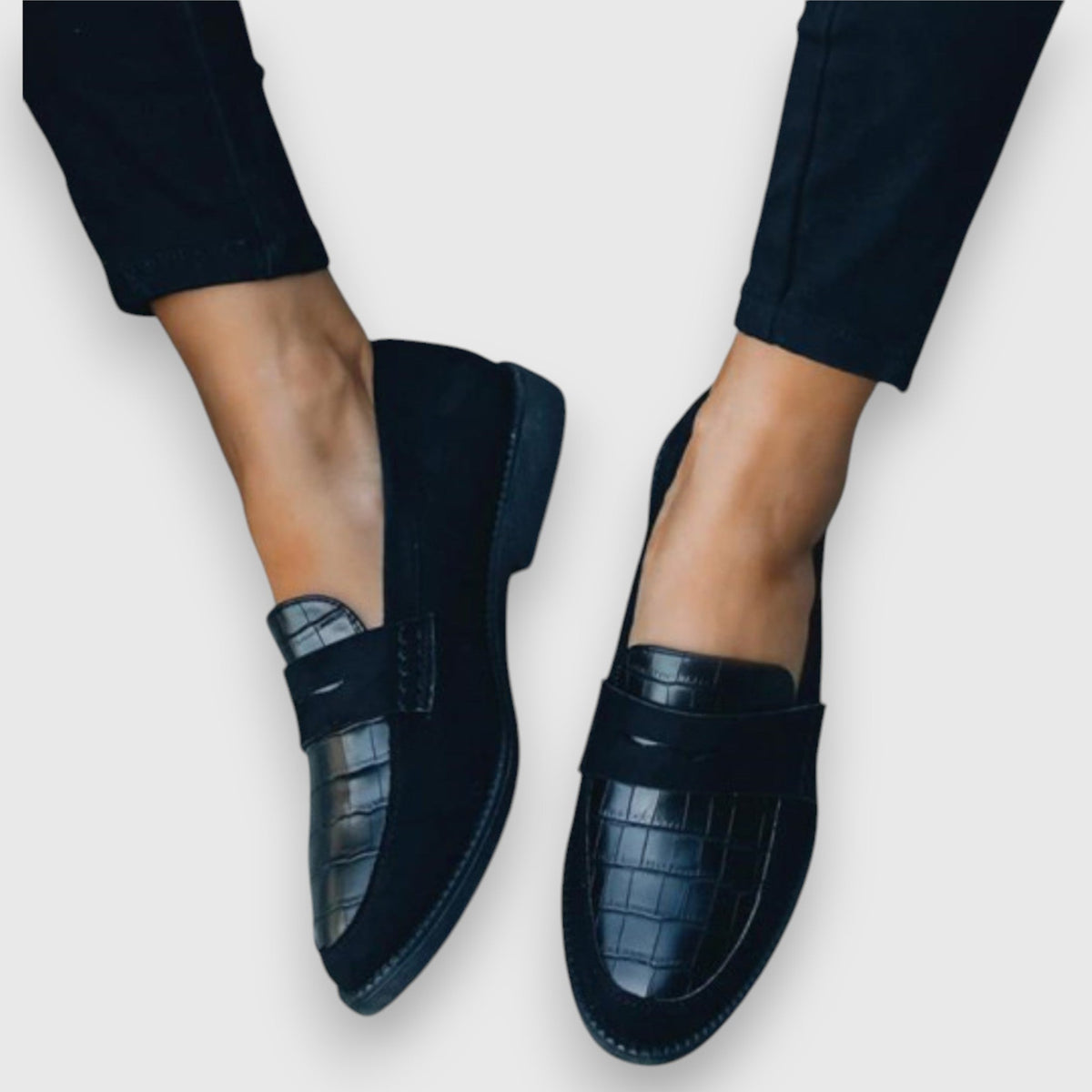 Mariluz | Black Croc-Effect Loafers, colour Black