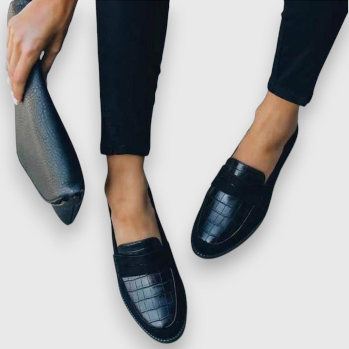 Mariluz | Black Croc-Effect Loafers, colour Black