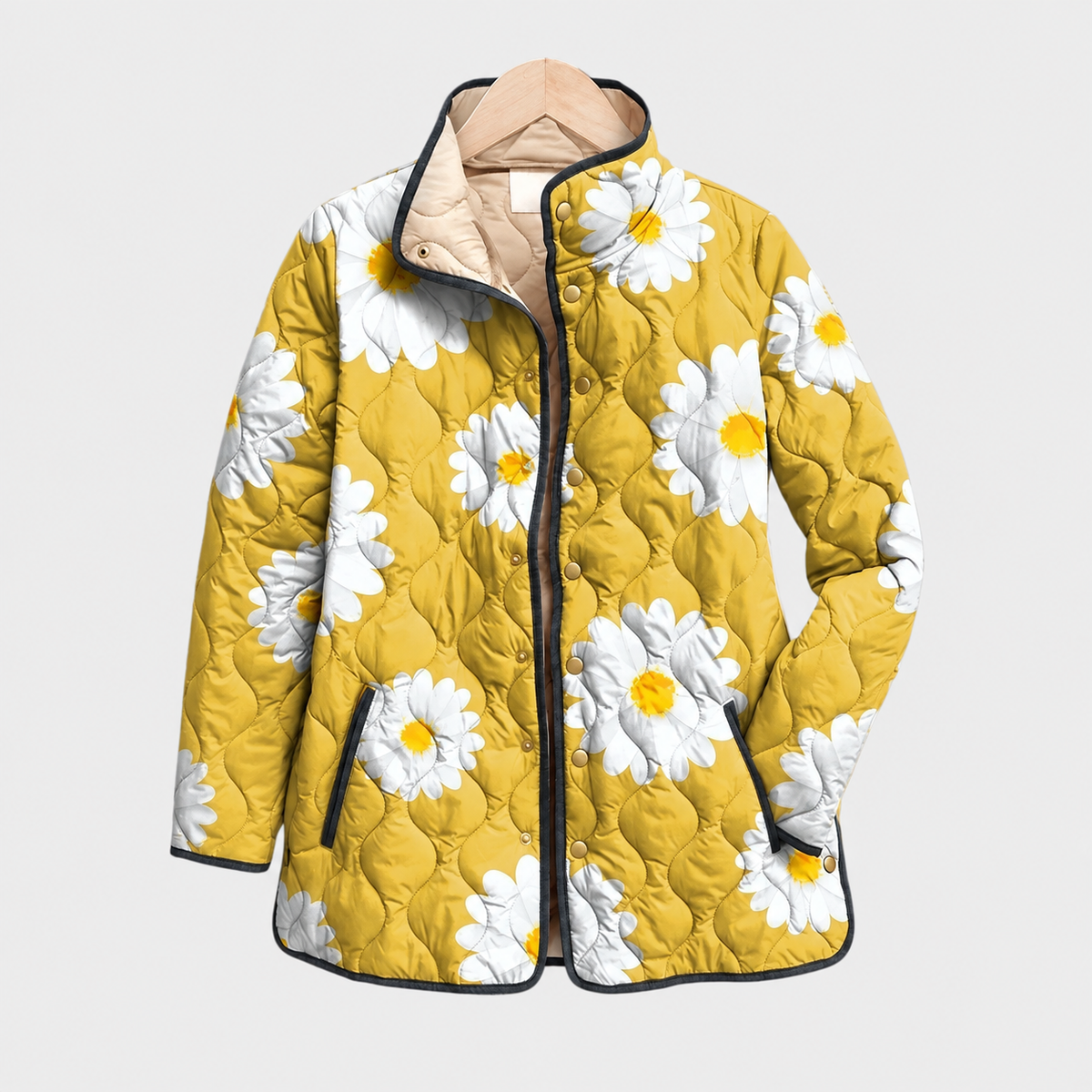 Marjorie | Mustard Daisy Quilted Jacket, colour Mustard