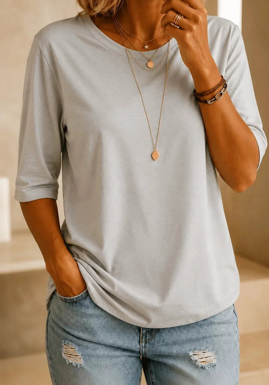 Martha | Light Grey Round Neck Tee