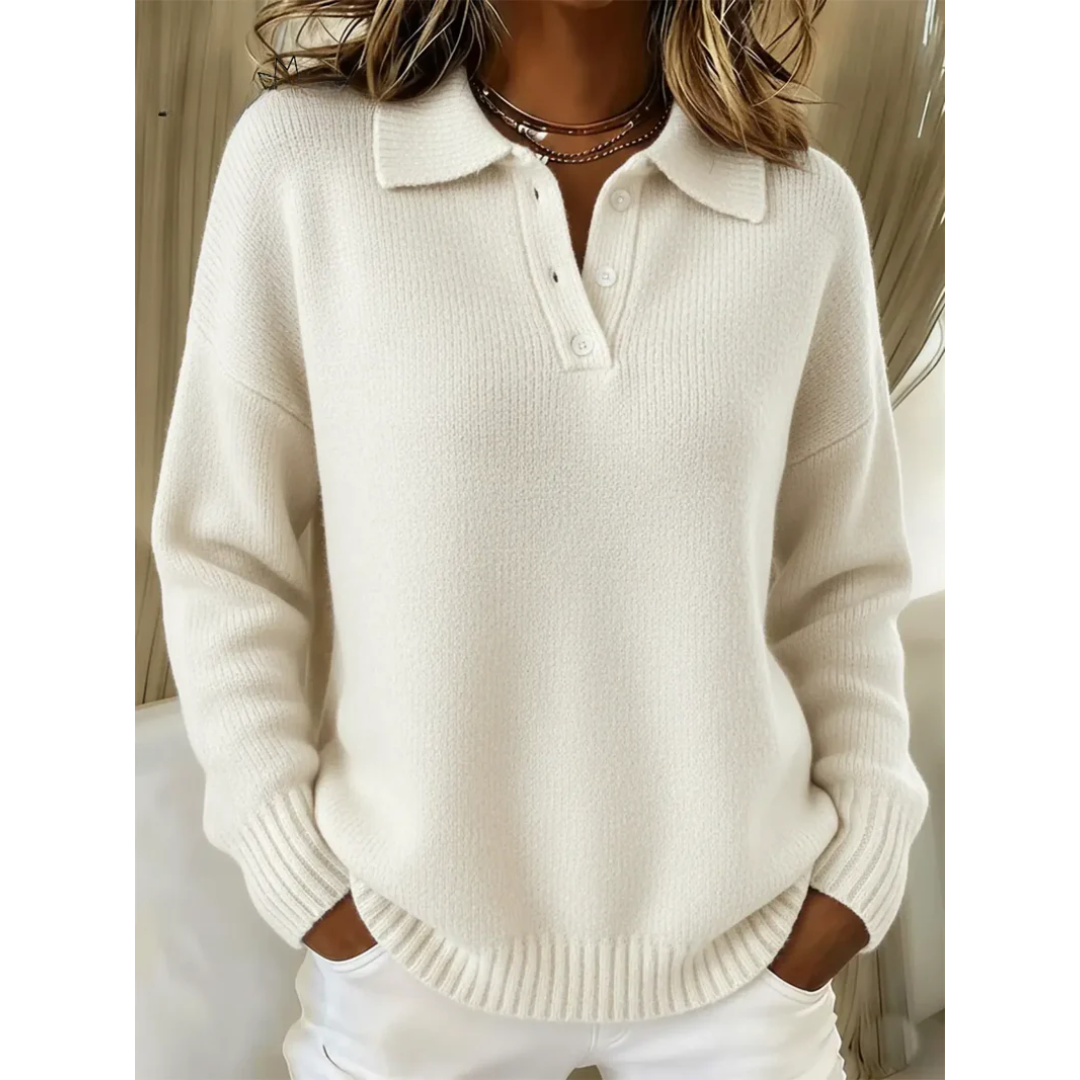 Maud | Soft Knit Polo Jumper, colour White