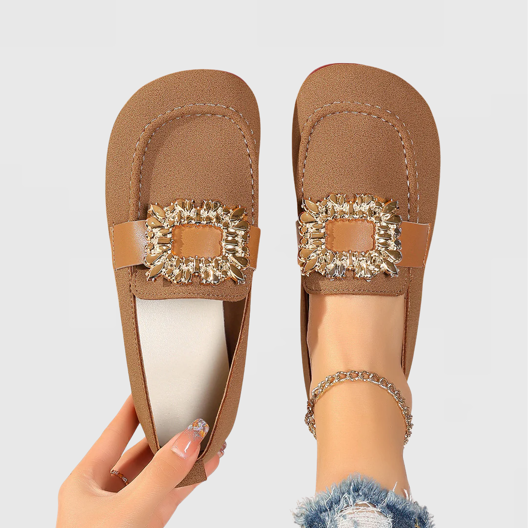 Mavis | Jewelled Buckle Soft Loafers, colour Tan