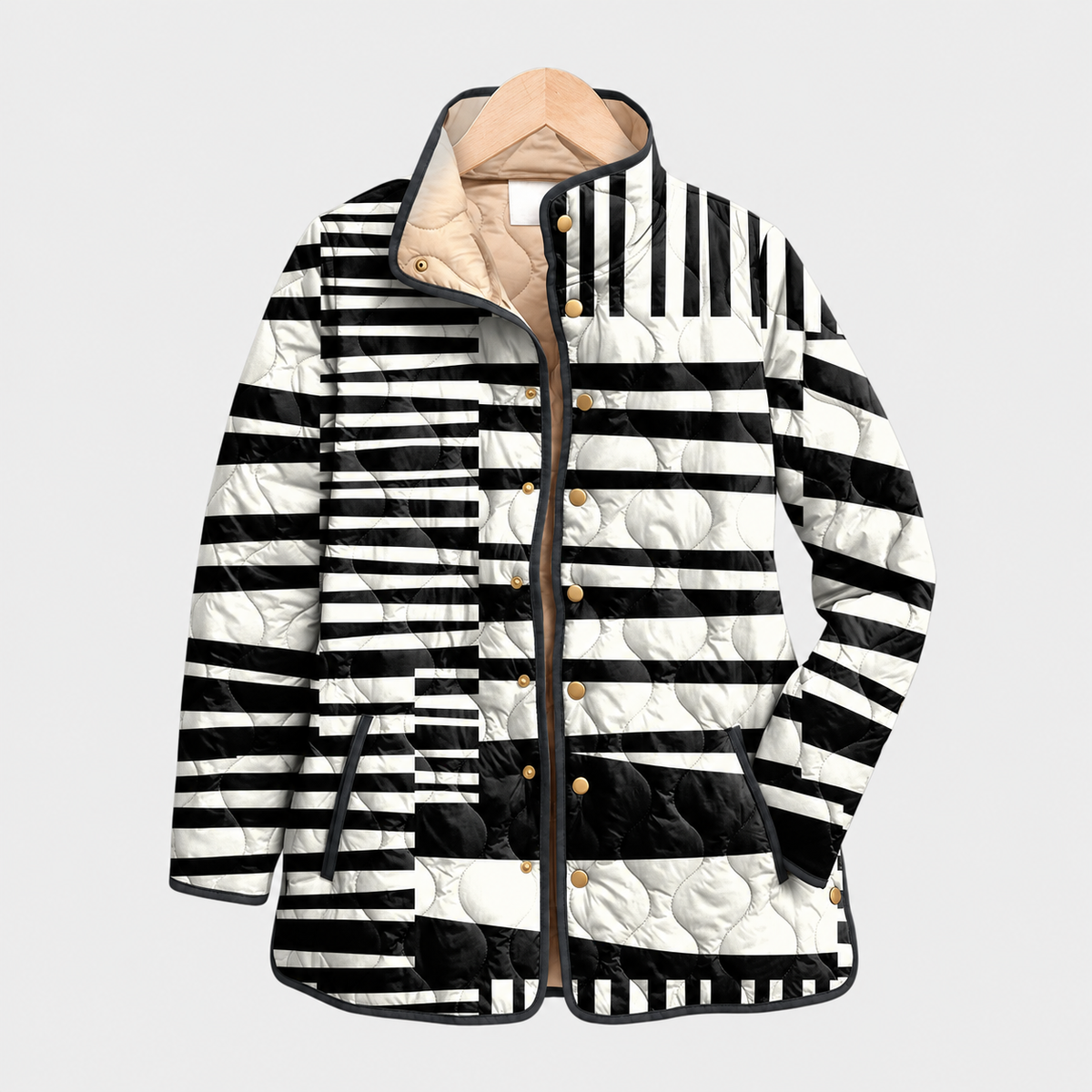 Maxine | Mono Stripe Quilted Jacket, colour Black/White
