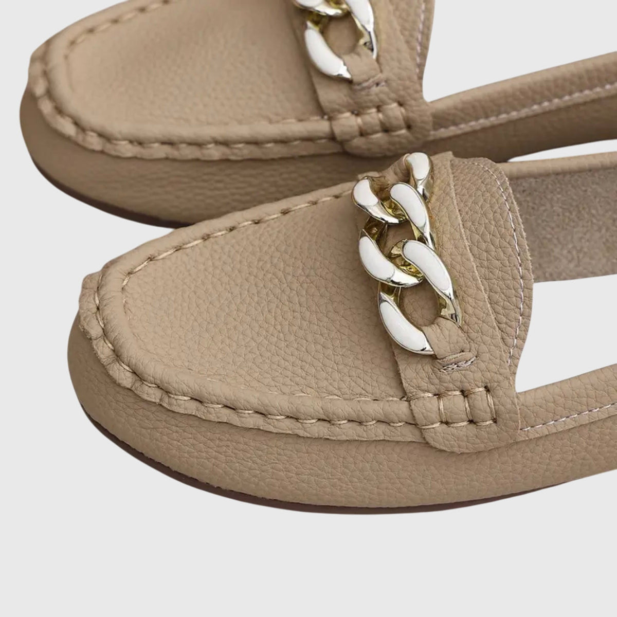 Melissa | Gold Chain Moccasins, colour Beige